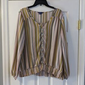 4/$25! Apt. 9 Pink & Yellow Long Sleeve Striped Top - Sz XXL